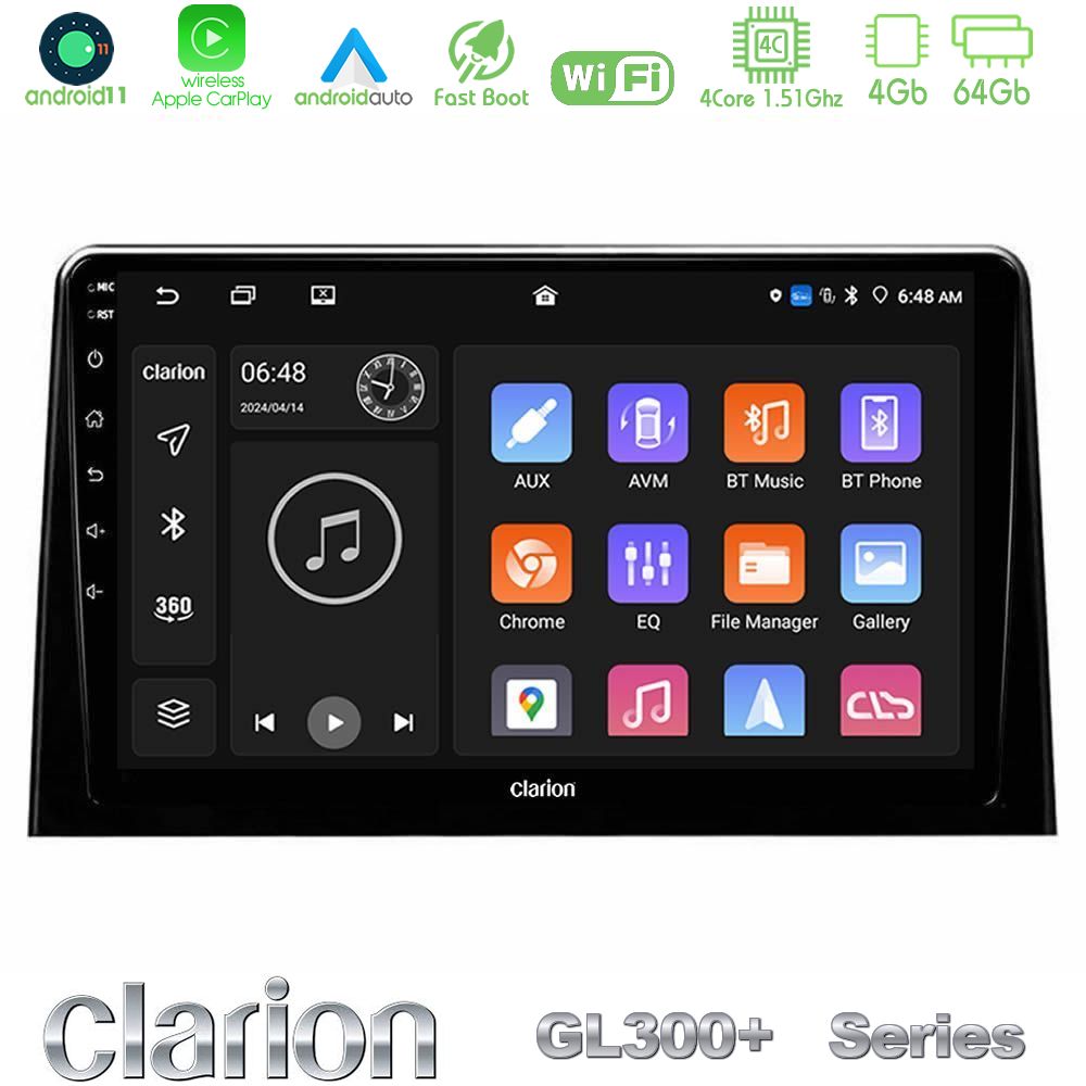 Clarion GL300+ Series 4Core Android11 4+64GB Peugeot Partner / Citroën Berlingo 2020-> Navigation Multimedia Tablet 10"