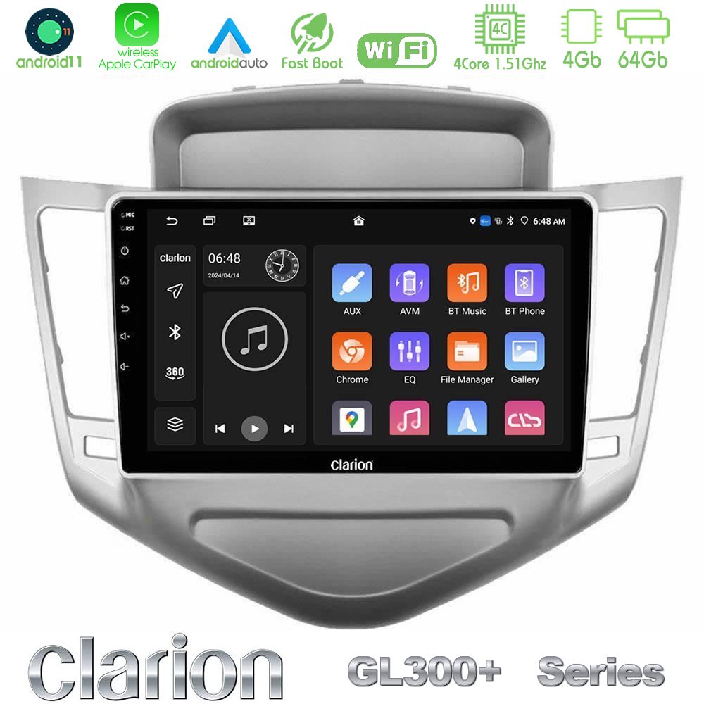 Clarion GL300+ Series 4Core Android11 4+64GB  Chevrolet Cruze 2009-2012 Navigation Multimedia Tablet 9"