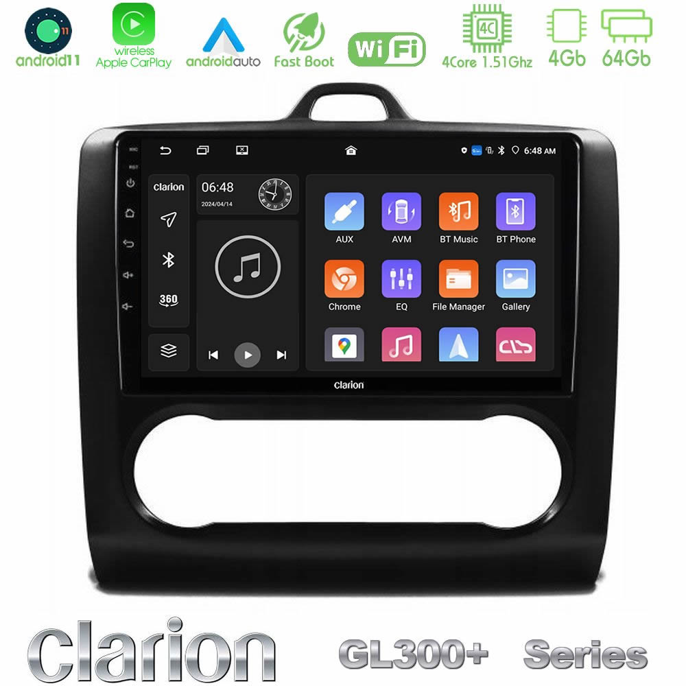 Clarion GL300+ Series 4Core Android11 4+64GB Ford Focus Auto AC Navigation Multimedia Tablet 9" (Μαύρο Χρώμα)