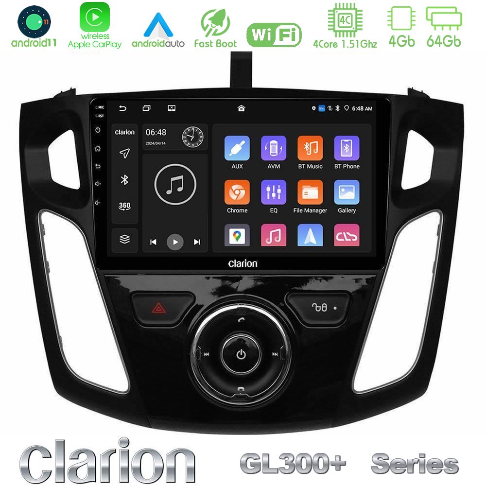 Clarion GL300+ Series 4Core Android11 4+64GB Ford Focus 2012-2018 Navigation Multimedia Tablet 9"
