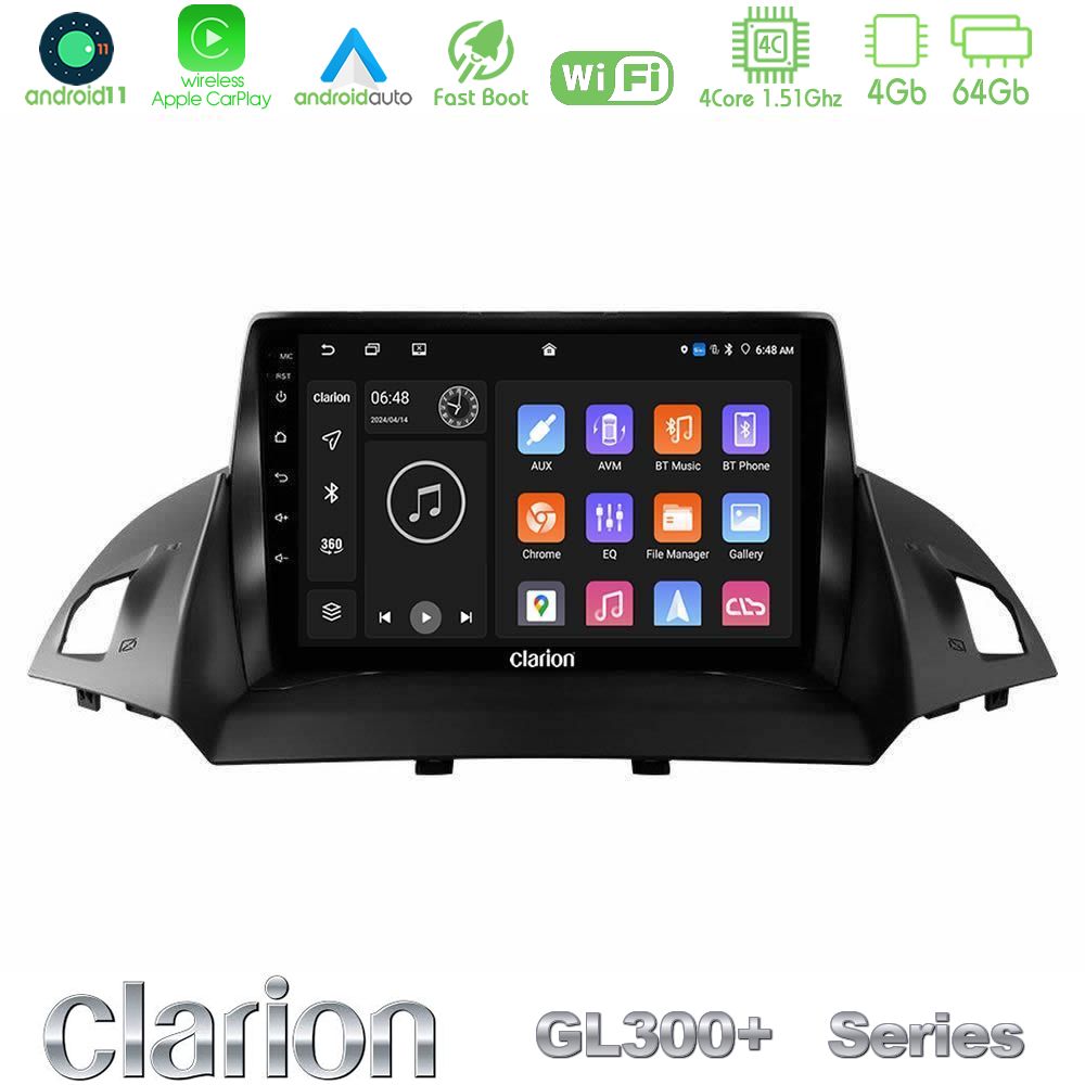 Clarion GL300+ Series 4Core Android11 4+64GB Ford C-Max/Kuga Navigation Multimedia Tablet 9"