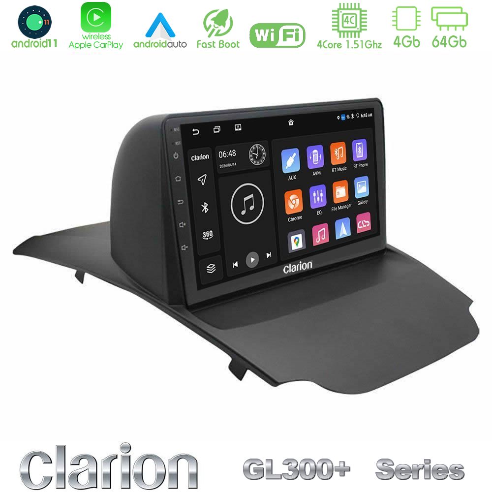 Clarion GL300+ Series 4Core Android11 4+64GB Ford Ecosport 2014-2017 Navigation Multimedia Tablet 10"