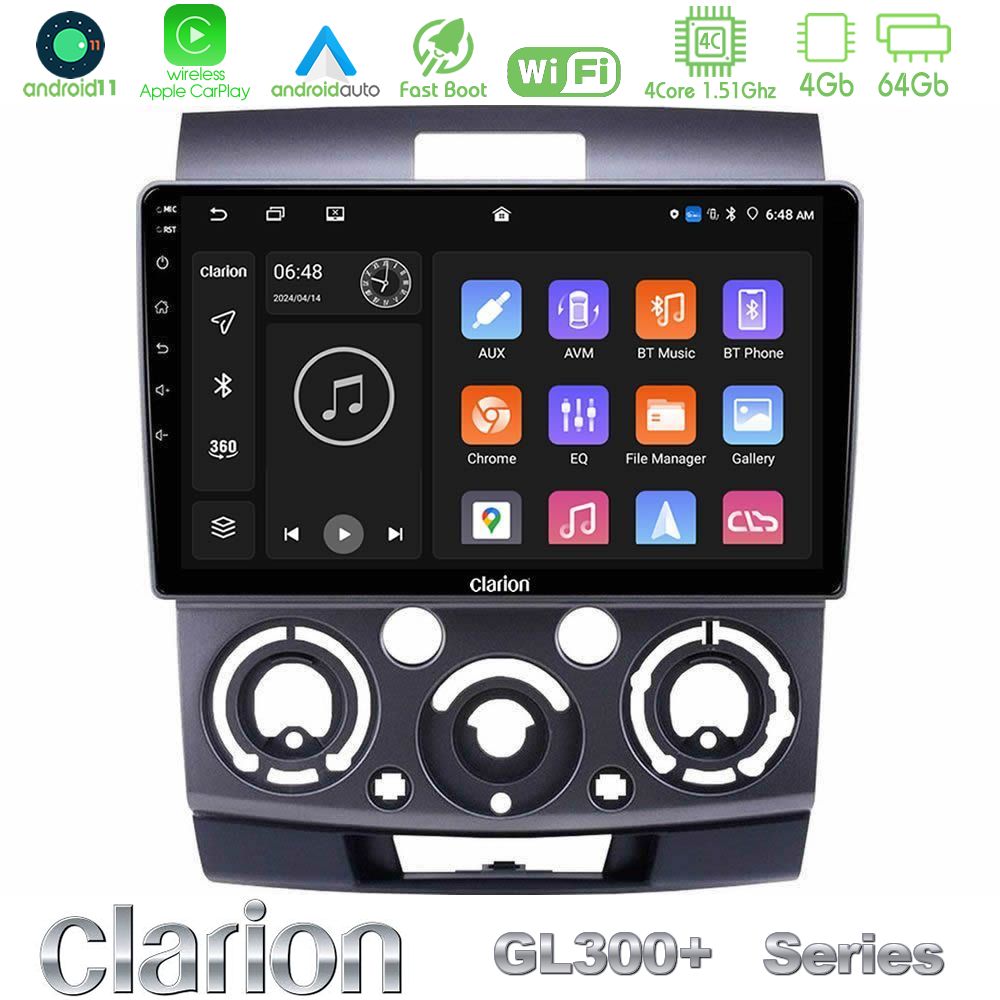 Clarion GL300+ Series 4Core Android11 4+64GB Ford Ranger/Mazda BT50 Navigation Multimedia Tablet 9"