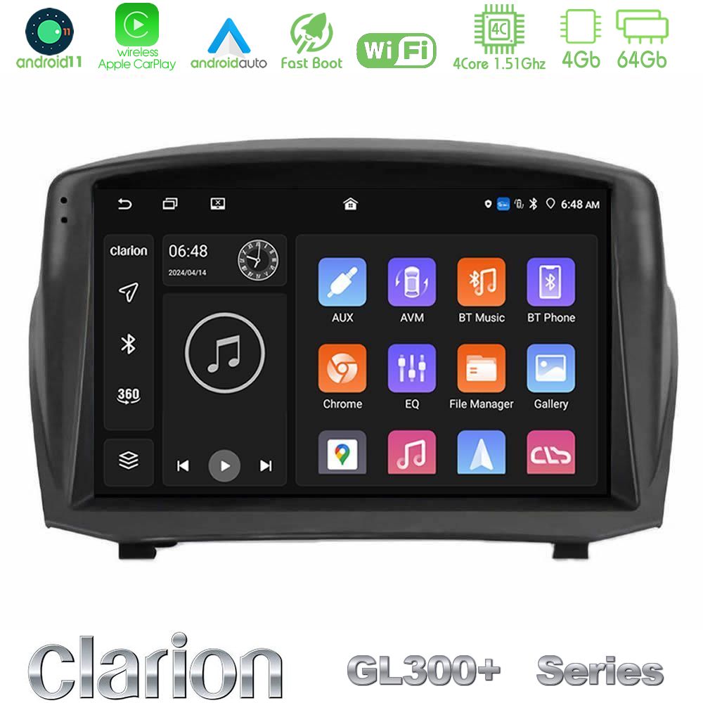 Clarion GL300+ Series 4Core Android11 4+64GB Ford Fiesta 2008-2012 Navigation Multimedia Tablet 9" (Oem Style)