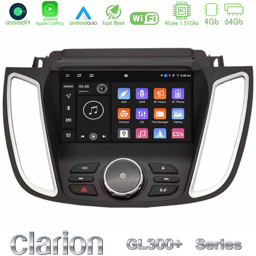 Clarion GL300+ Series 4Core Android11 4+64GB Ford Kuga/C-Max 2013-2019 Navigation Multimedia Tablet 9"