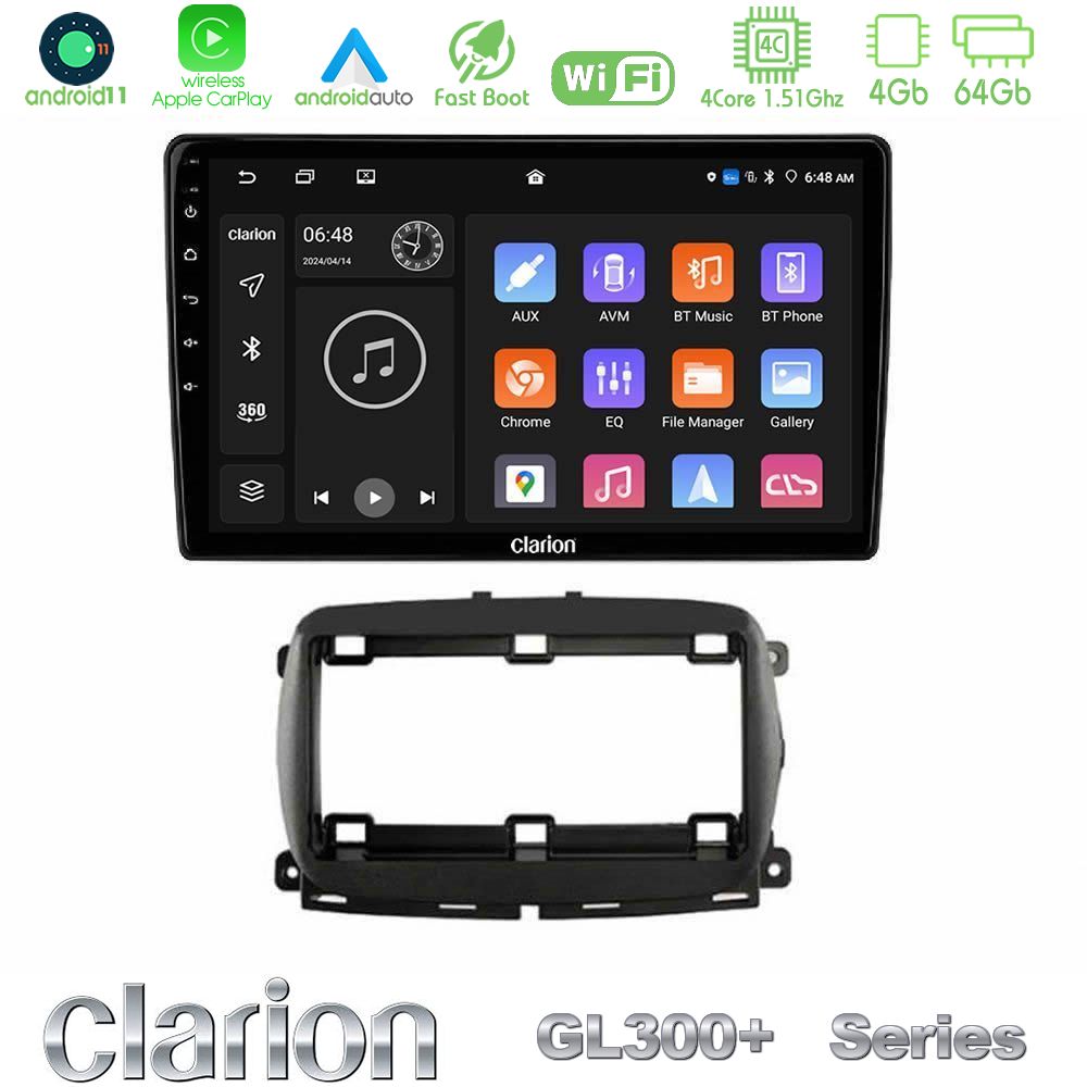 Clarion GL300+ Series 4Core Android11 4+64GB   Fiat 500 2016> Navigation Multimedia Tablet 9"