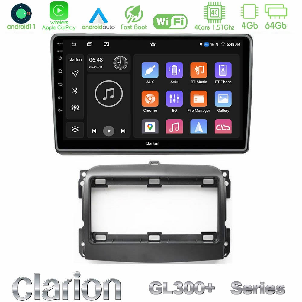 Clarion GL300+ Series 4Core Android11 4+64GB  Fiat 500L Navigation Multimedia Tablet 10"