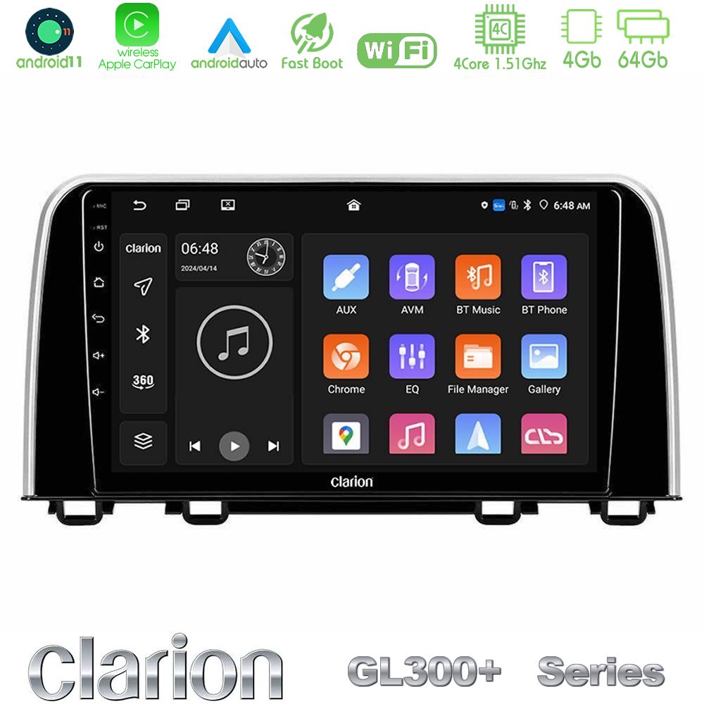 Clarion GL300+ Series 4Core Android11 4+64GB Honda CR-V 2019-> Navigation Multimedia Tablet 10"