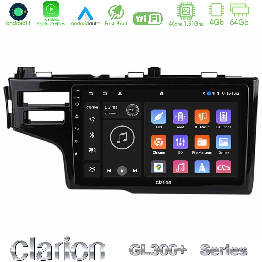 Clarion GL300+ Series 4Core Android11 4+64GB Honda Jazz 2013-2020 Navigation Multimedia Tablet 9"