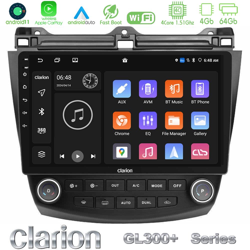 Clarion GL300+ Series 4Core Android11 4+64GB Honda Accord 2002-2008 Navigation Multimedia Tablet 10"
