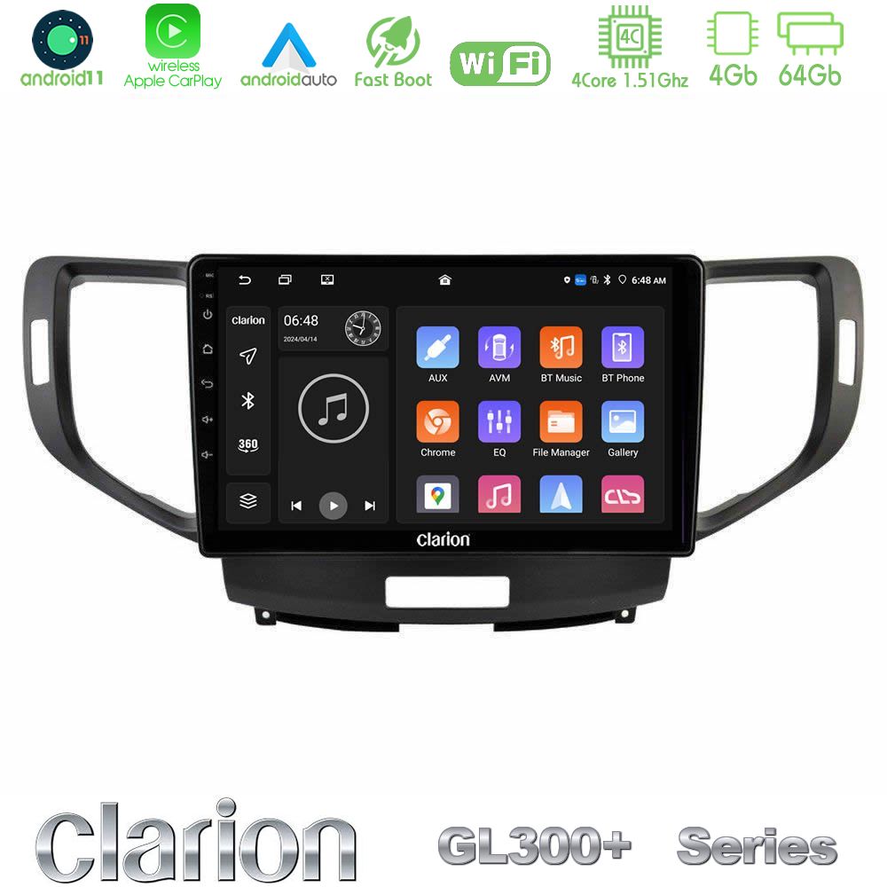Clarion GL300+ Series 4Core Android11 4+64GB Honda Accord 2008-2015 Navigation Multimedia Tablet 9"