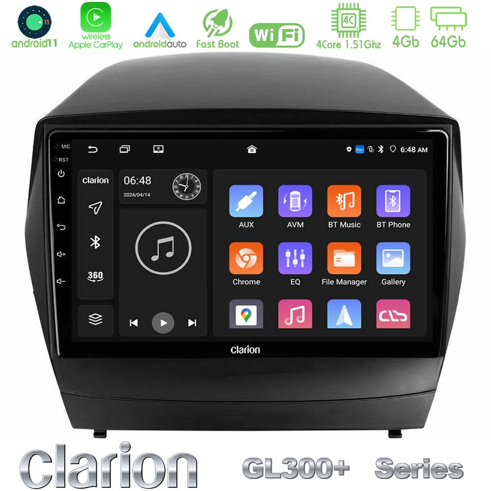 Clarion GL300+ Series 4Core Android11 4+64GB  Hyundai IX35 Auto A/C Navigation Multimedia Tablet 9"