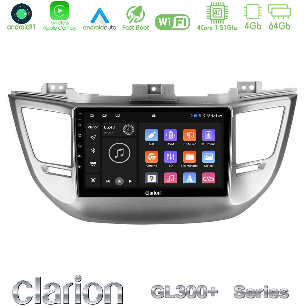 Clarion GL300+ Series 4Core Android11 4+64GB  Hyundai Tucson 2015-2018 Navigation Multimedia Tablet 9"