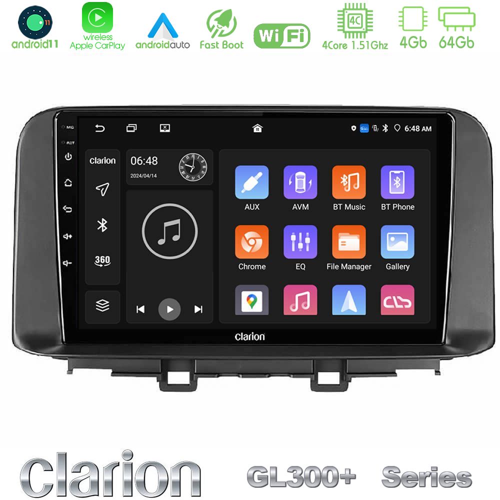 Clarion GL300+ Series 4Core Android11 4+64GB  Hyundai Kona 2018-2023 Navigation Multimedia Tablet 10"
