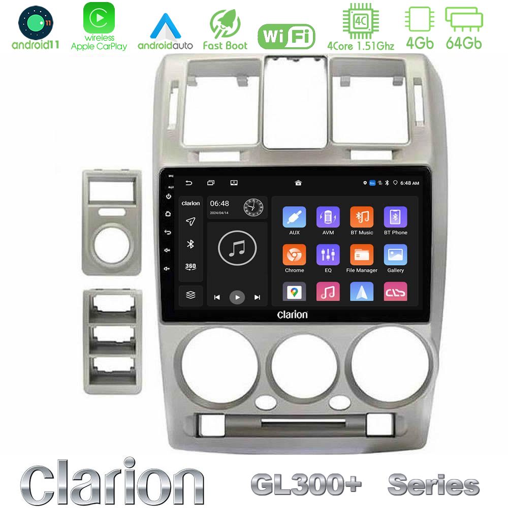 Clarion GL300+ Series 4Core Android11 4+64GB  Hyundai Getz 2002-2009 Navigation Multimedia Tablet 9"