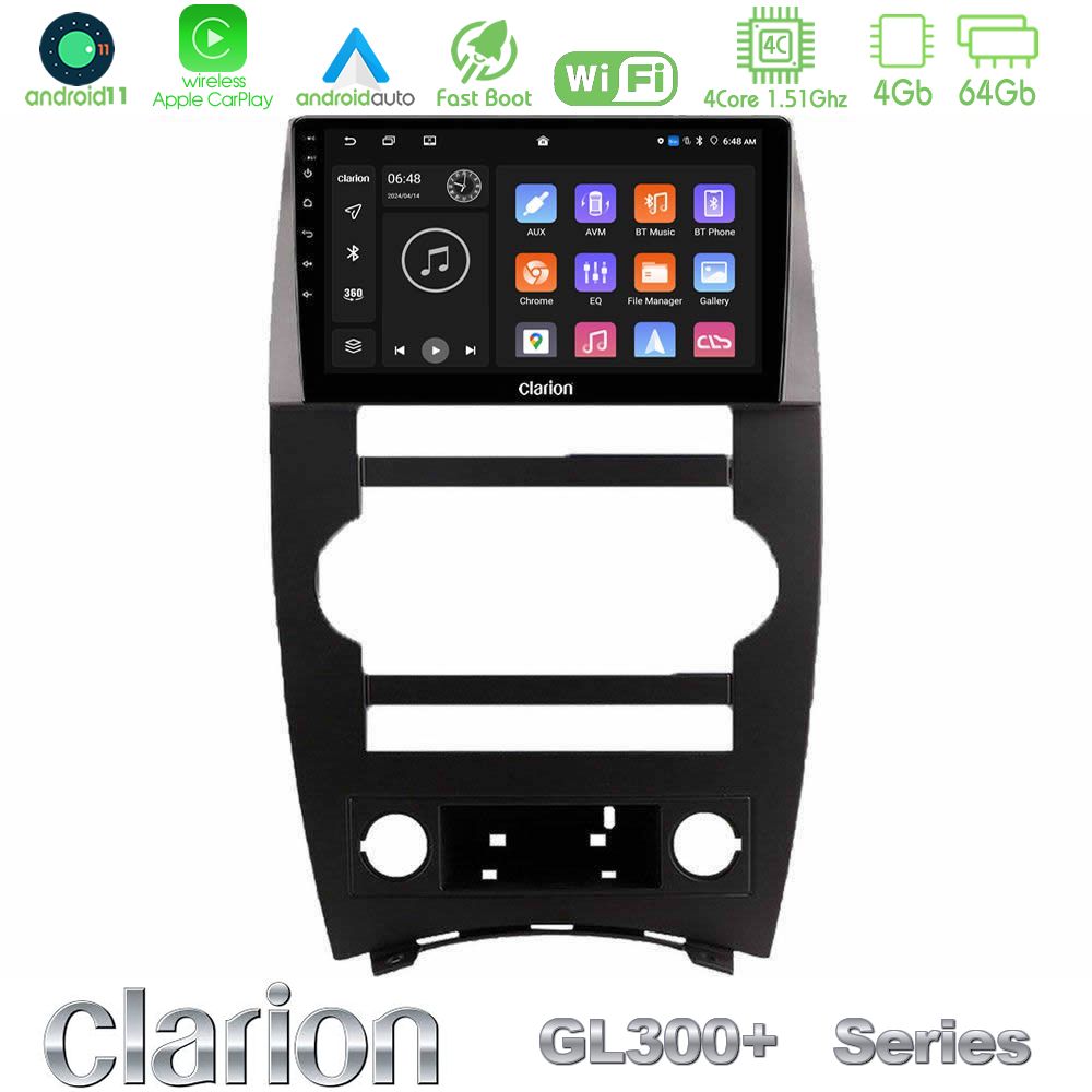 Clarion GL300+ Series 4Core Android11 4+64GB  Jeep Commander 2007-2008 Navigation Multimedia Tablet 9"