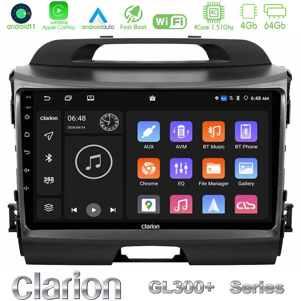 Clarion GL300+ Series 4Core Android11 4+64GB  Kia Sportage Navigation Multimedia Tablet 9"