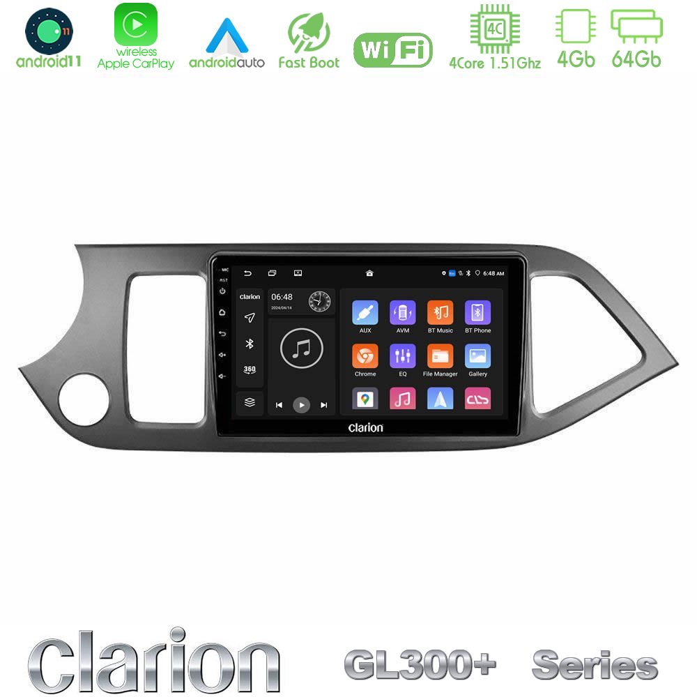 Clarion GL300+ Series 4Core Android11 4+64GB  Kia Picanto Navigation Multimedia Tablet 9"