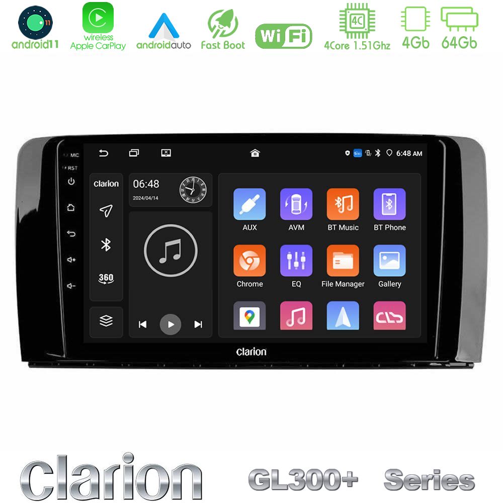 Clarion GL300+ Series 4Core Android11 4+64GB  Mercedes R Class Navigation Multimedia Tablet 9"