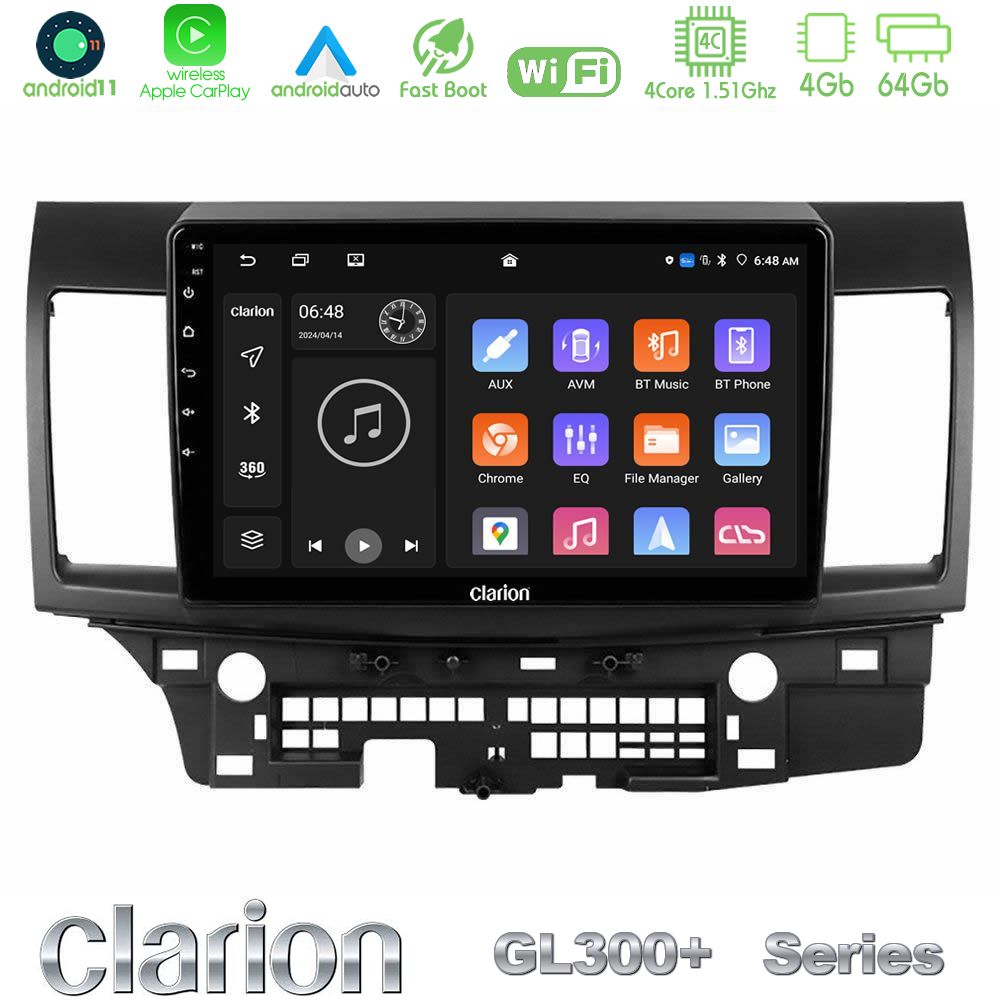 Clarion GL300+ Series 4Core Android11 4+64GB  Mitsubishi Lancer 2008 – 2015 Navigation Multimedia Tablet 10"