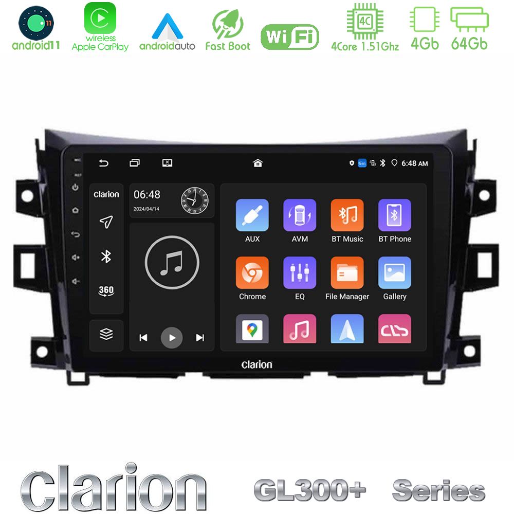 Clarion GL300+ Series 4Core Android11 4+64GB  Nissan Navara NP300 Navigation Multimedia Tablet 9"