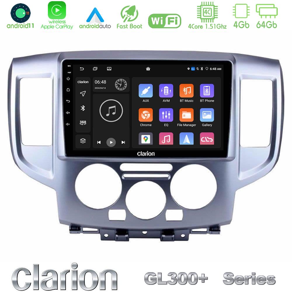 Clarion GL300+ Series 4Core Android11 4+64GB Nissan NV200 Navigation Multimedia Tablet 9"