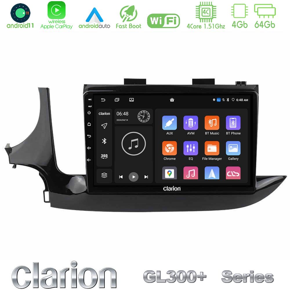 Clarion GL300+ Series 4Core Android11 4+64GB Opel Mokka 2016-2020 Navigation Multimedia Tablet 9"
