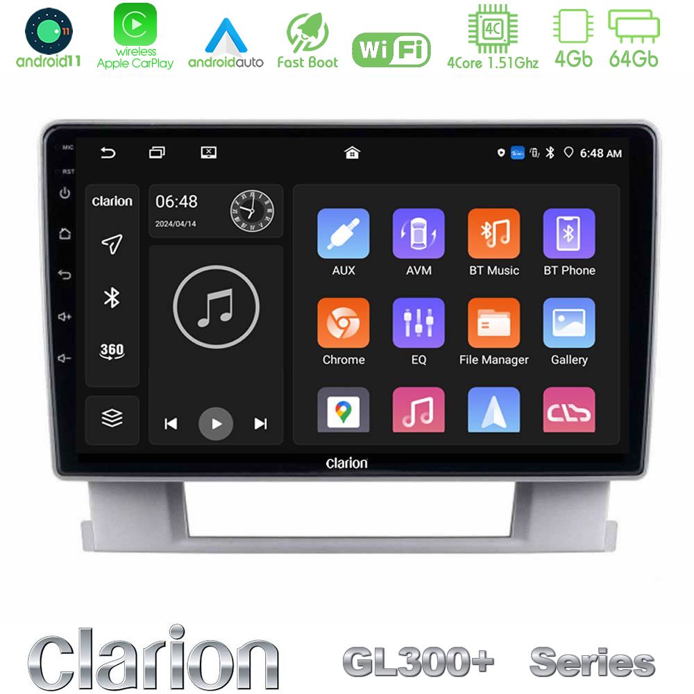 Clarion GL300+ Series 4Core Android11 4+64GB Opel Astra J 2010-2014 Navigation Multimedia Tablet 9"