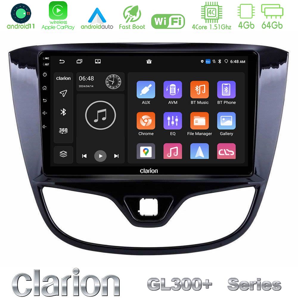 Clarion GL300+ Series 4Core Android11 4+64GB Opel Karl 2017-2019 Navigation Multimedia Tablet 9"