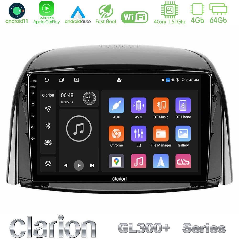 Clarion GL300+ Series 4Core Android11 4+64GB Renault Koleos 2007-2015 Navigation Multimedia Tablet 9"