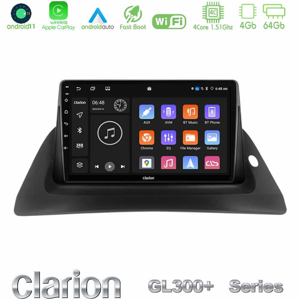 Clarion GL300+ Series 4Core Android11 4+64GB Renault Kangoo 2014-2018 Navigation Multimedia Tablet 9"