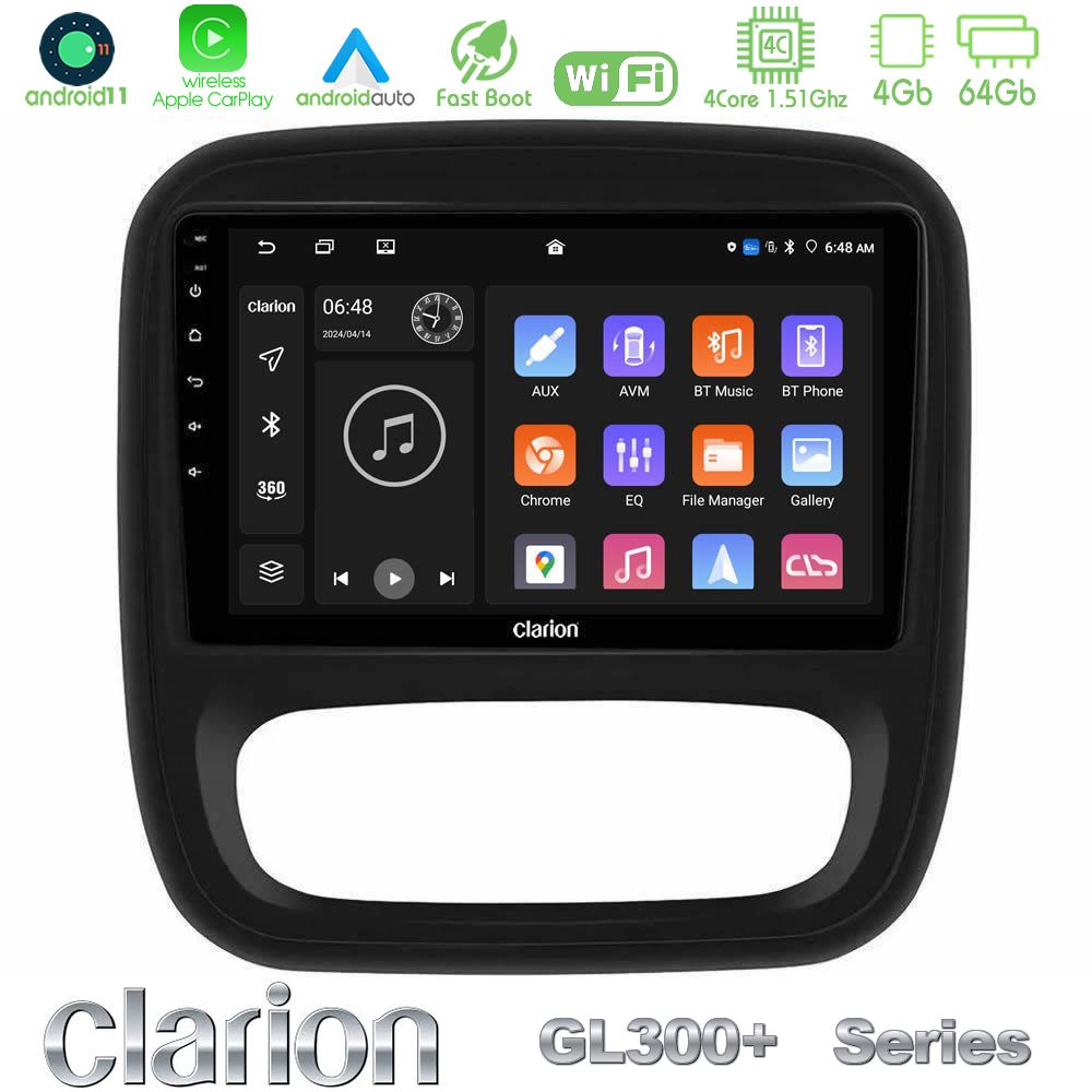 Clarion GL300+ Series 4Core Android11 4+64GB Renault/Nissan/Opel/Fiat Navigation Multimedia Tablet 9"