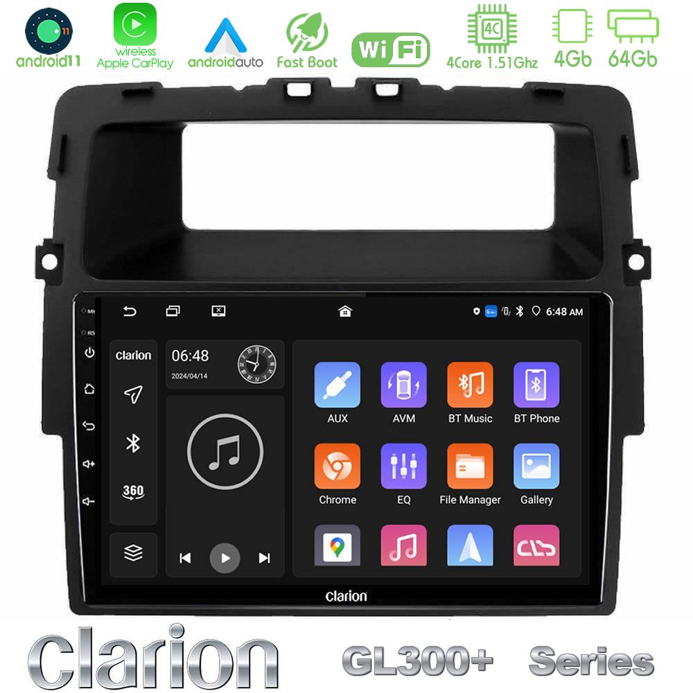 Clarion GL300+ Series 4Core Android11 4+64GB Renault/Nissan/Opel Navigation Multimedia Tablet 10"