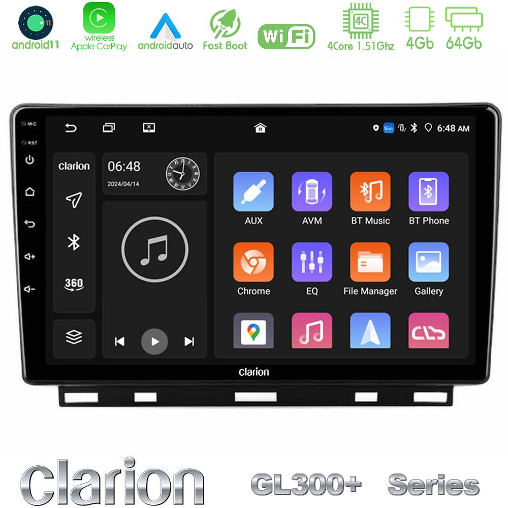 Clarion GL300+ Series 4Core Android11 4+64GB Renault Clio 5 2020-2024 Navigation Multimedia Tablet 9"