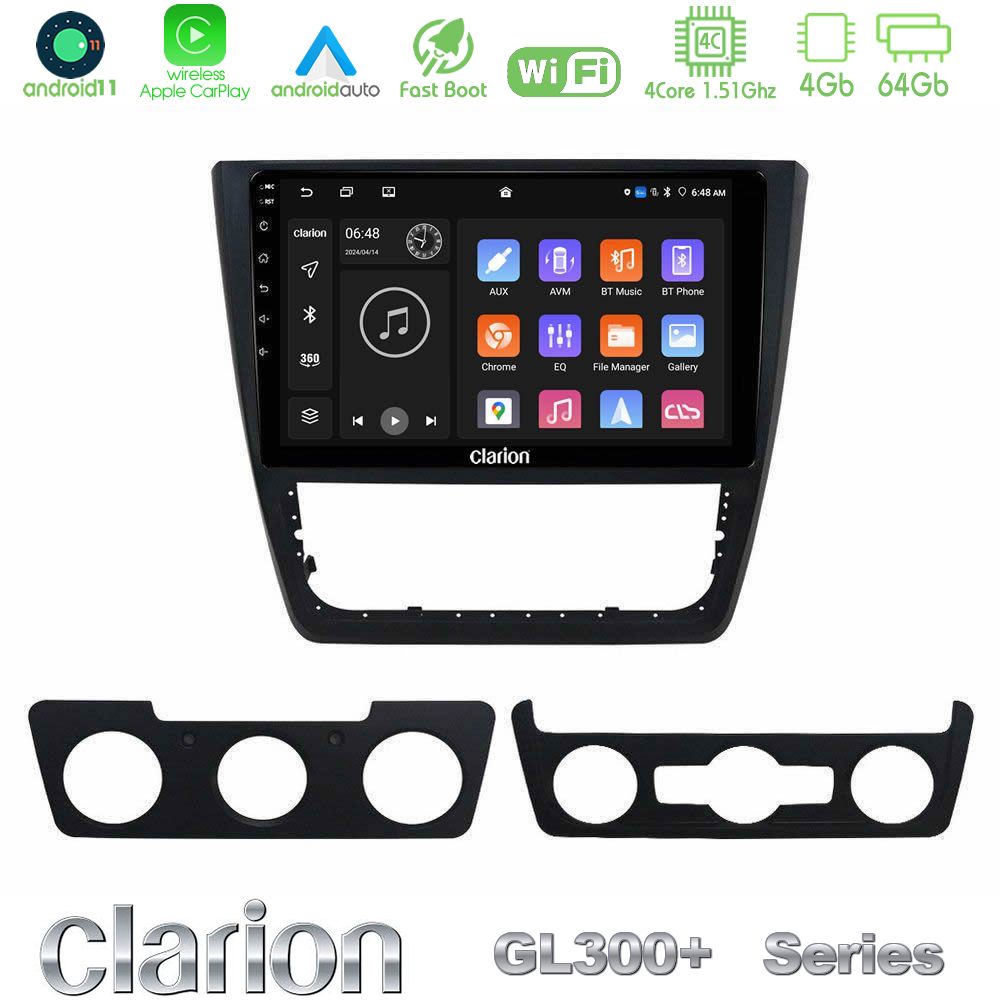 Clarion GL300+ Series 4Core Android11 4+64GB Skoda Yeti 2009-> Navigation Multimedia Tablet 10"