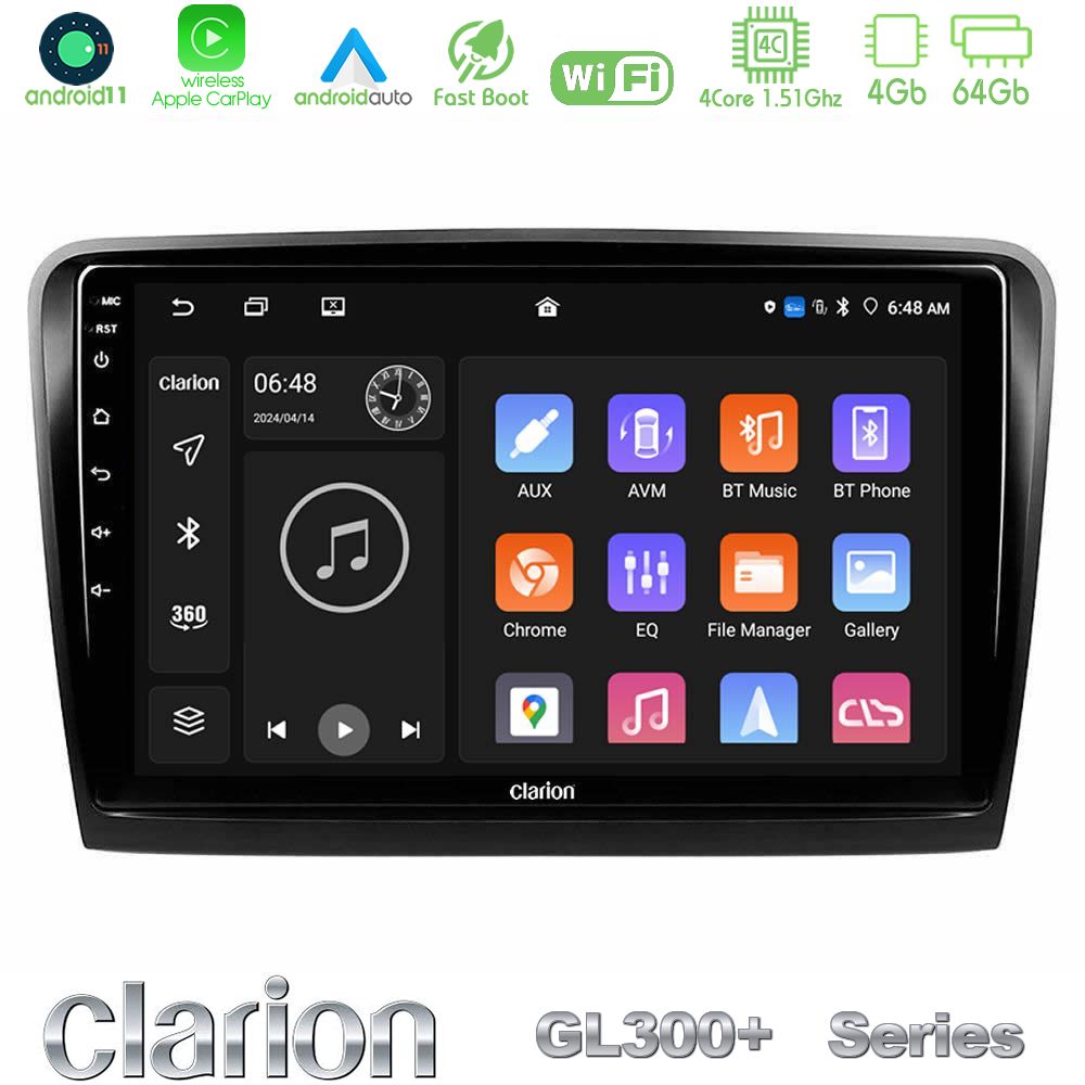 Clarion GL300+ Series 4Core Android11 4+64GB Skoda Superb 2008-2015 Navigation Multimedia Tablet 10"
