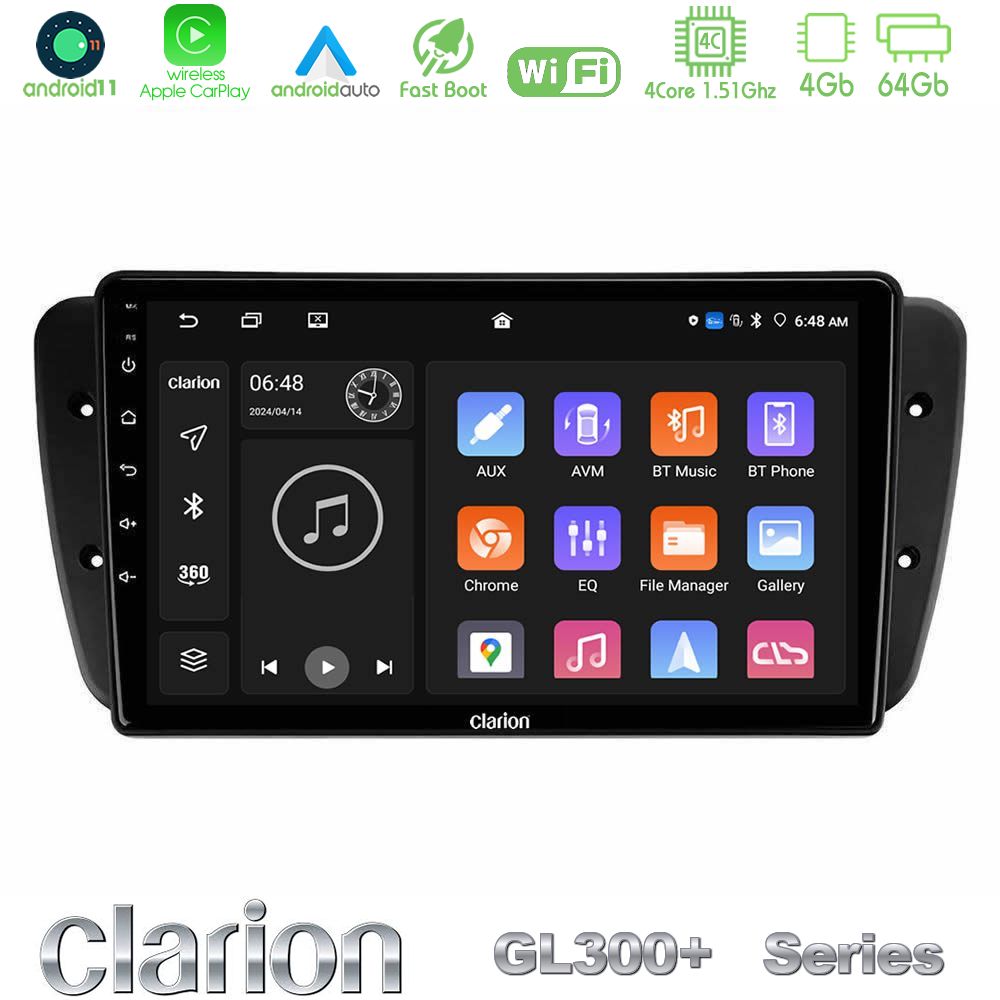 Clarion GL300+ Series 4Core Android11 4+64GB Seat Ibiza 2008-2012 Navigation Multimedia Tablet 9"