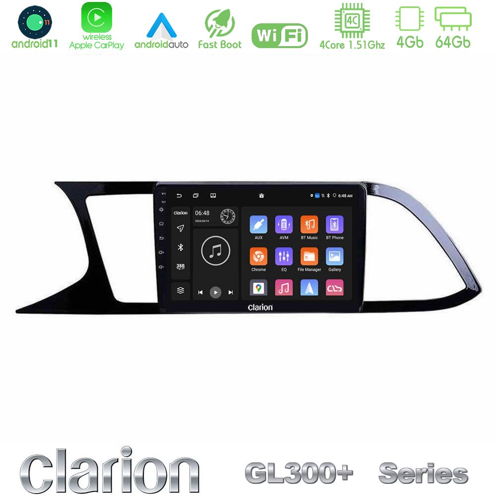 Clarion GL300+ Series 4Core Android11 4+64GB Seat Leon 2013 – 2019 Navigation Multimedia Tablet 9"