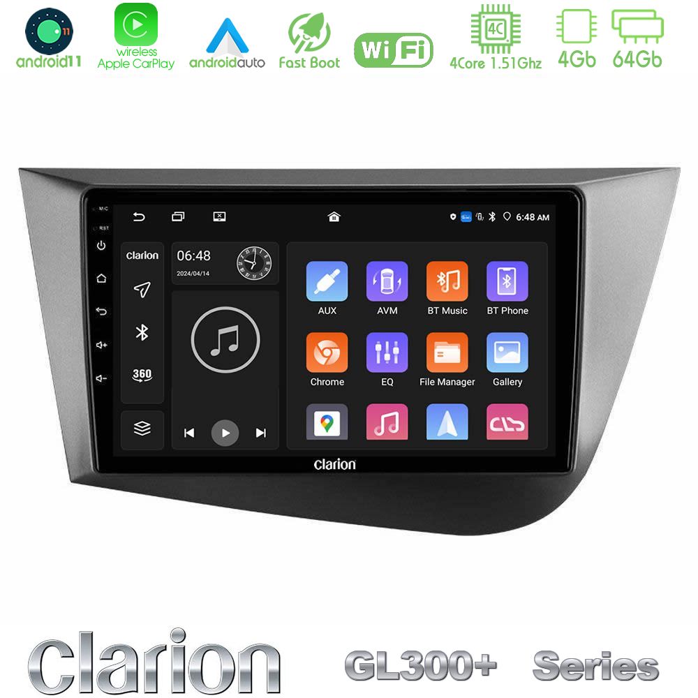 Clarion GL300+ Series 4Core Android11 4+64GB Seat Leon Navigation Multimedia Tablet 9"