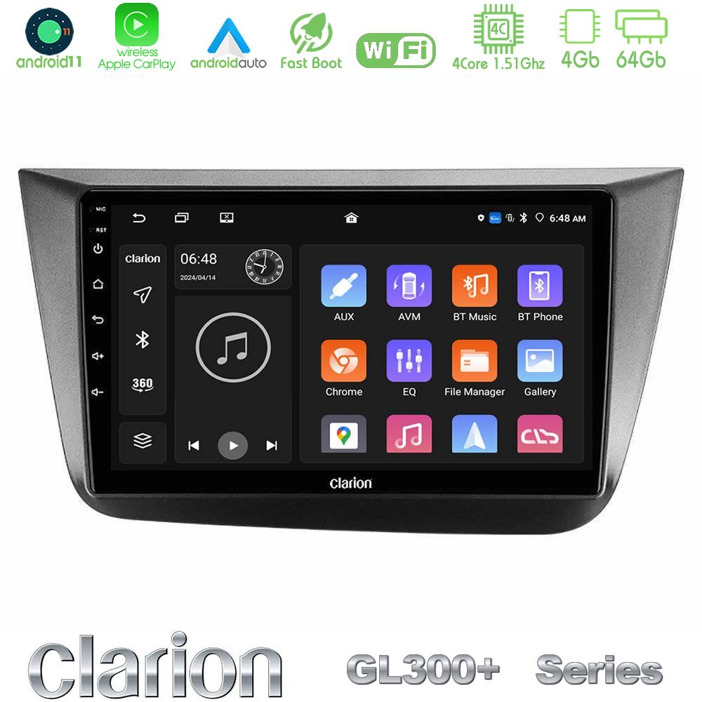 Clarion GL300+ Series 4Core Android11 4+64GB Seat Altea 2004-2015 Navigation Multimedia Tablet 9"