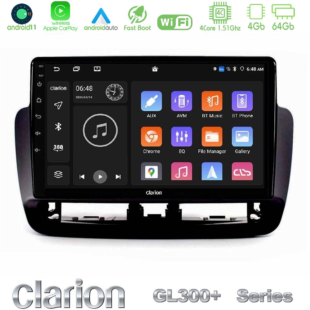 Clarion GL300+ Series 4Core Android11 4+64GB Seat Ibiza 2012-2015 Navigation Multimedia Tablet 9" (Piano Black)