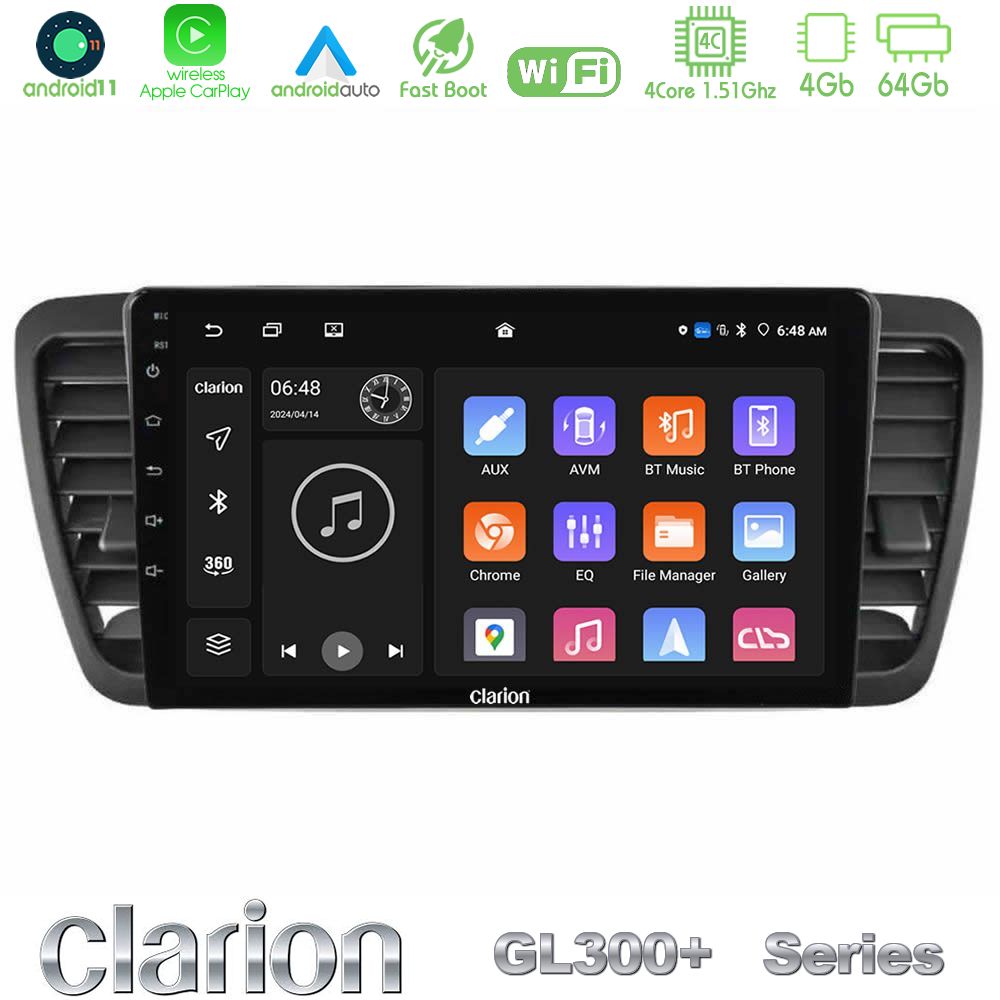 Clarion GL300+ Series 4Core Android11 4+64GB Subaru Legacy/Outback 2002-2008 Navigation Multimedia Tablet 9"