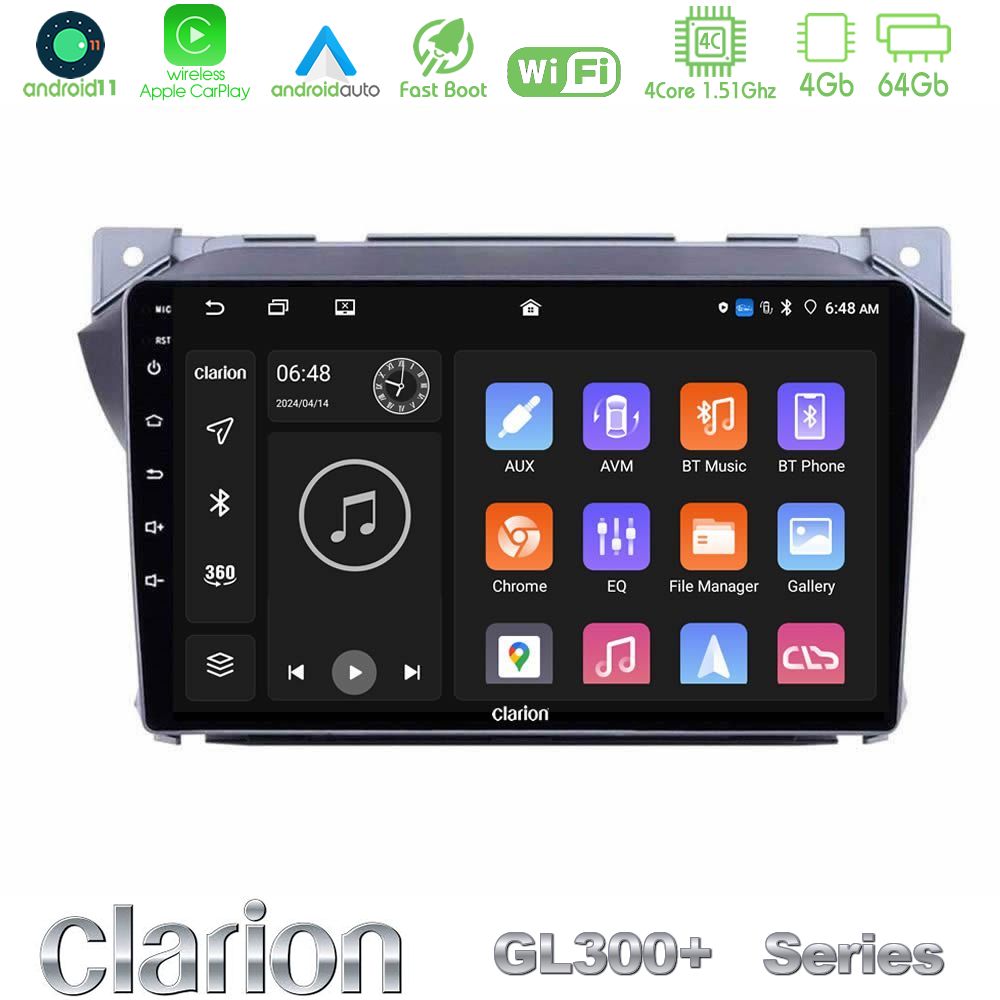 Clarion GL300+ Series 4Core Android11 4+64GB Suzuki Alto amp; Nissan Pixo Navigation Multimedia Tablet 9"
