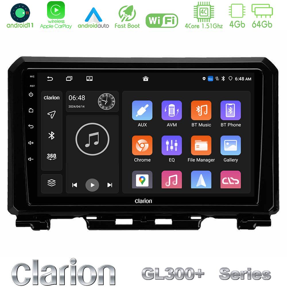 Clarion GL300+ Series 4Core Android11 4+64GB Suzuki Jimny 2018-2022 Navigation Multimedia Tablet 9"