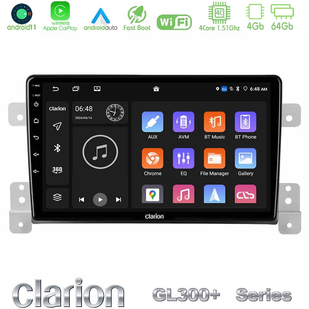 Clarion GL300+ Series 4Core Android11 4+64GB Suzuki Grand Vitara Navigation Multimedia Tablet 9"