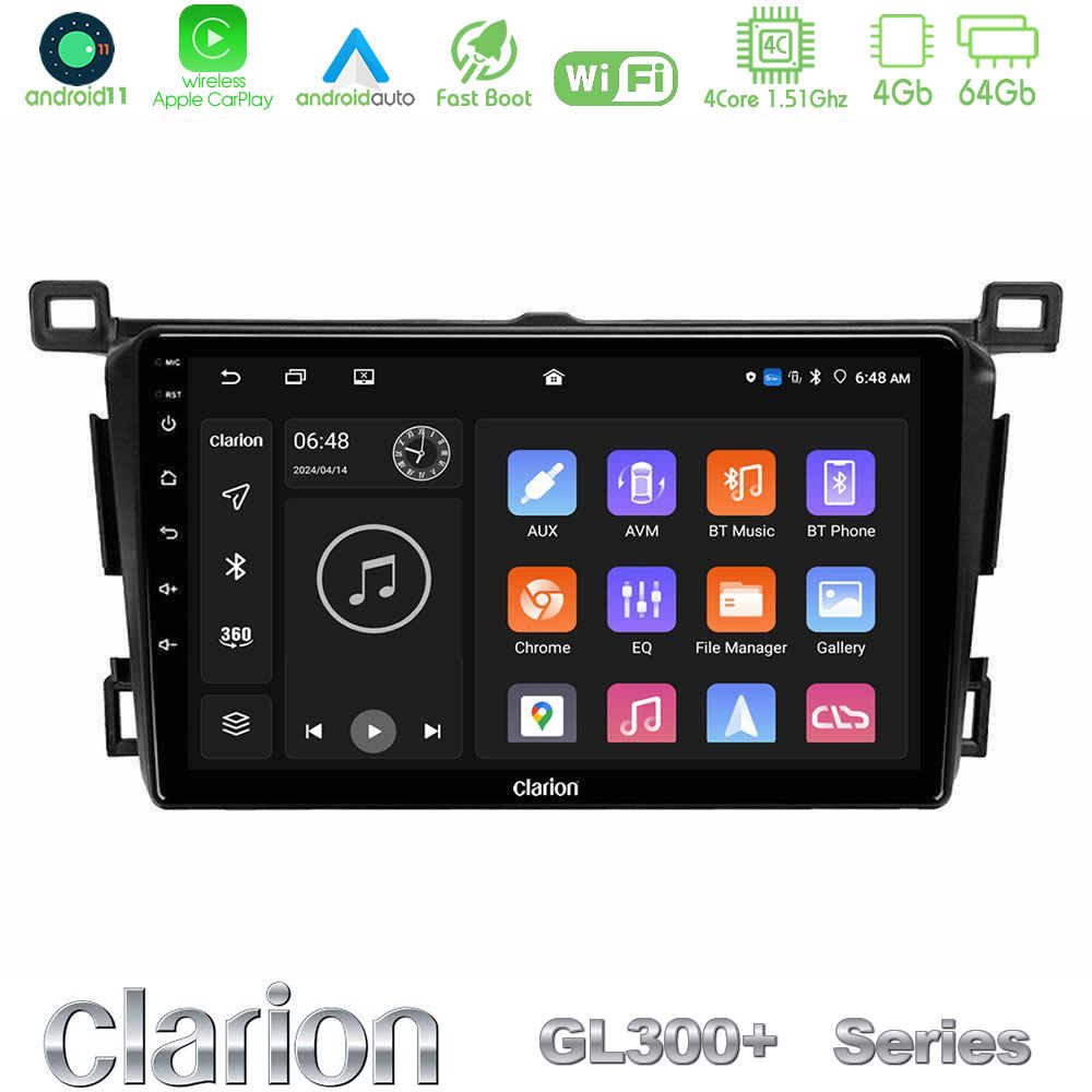 Clarion GL300+ Series 4Core Android11 4+64GB  Toyota RAV4 2013-2018 Navigation Multimedia Tablet 9"