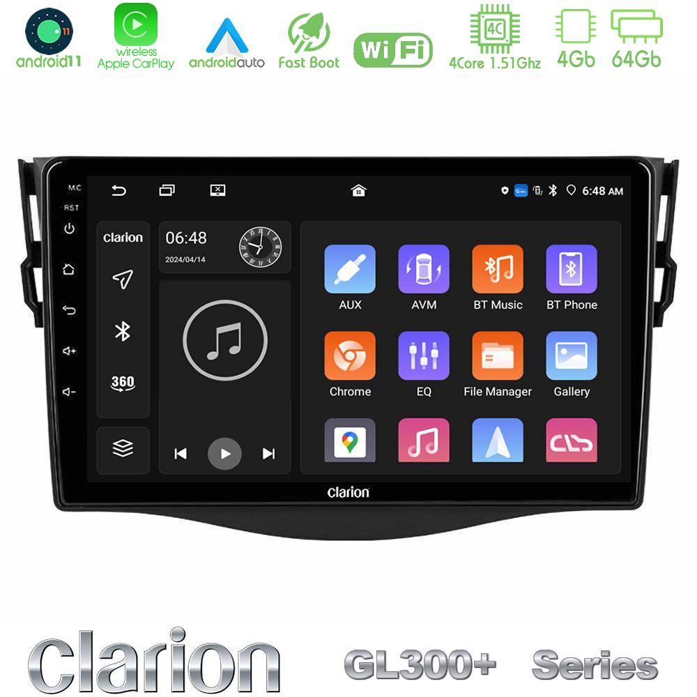 Clarion GL300+ Series 4Core Android11 4+64GB  Toyota RAV4 Navigation Multimedia Tablet 9"
