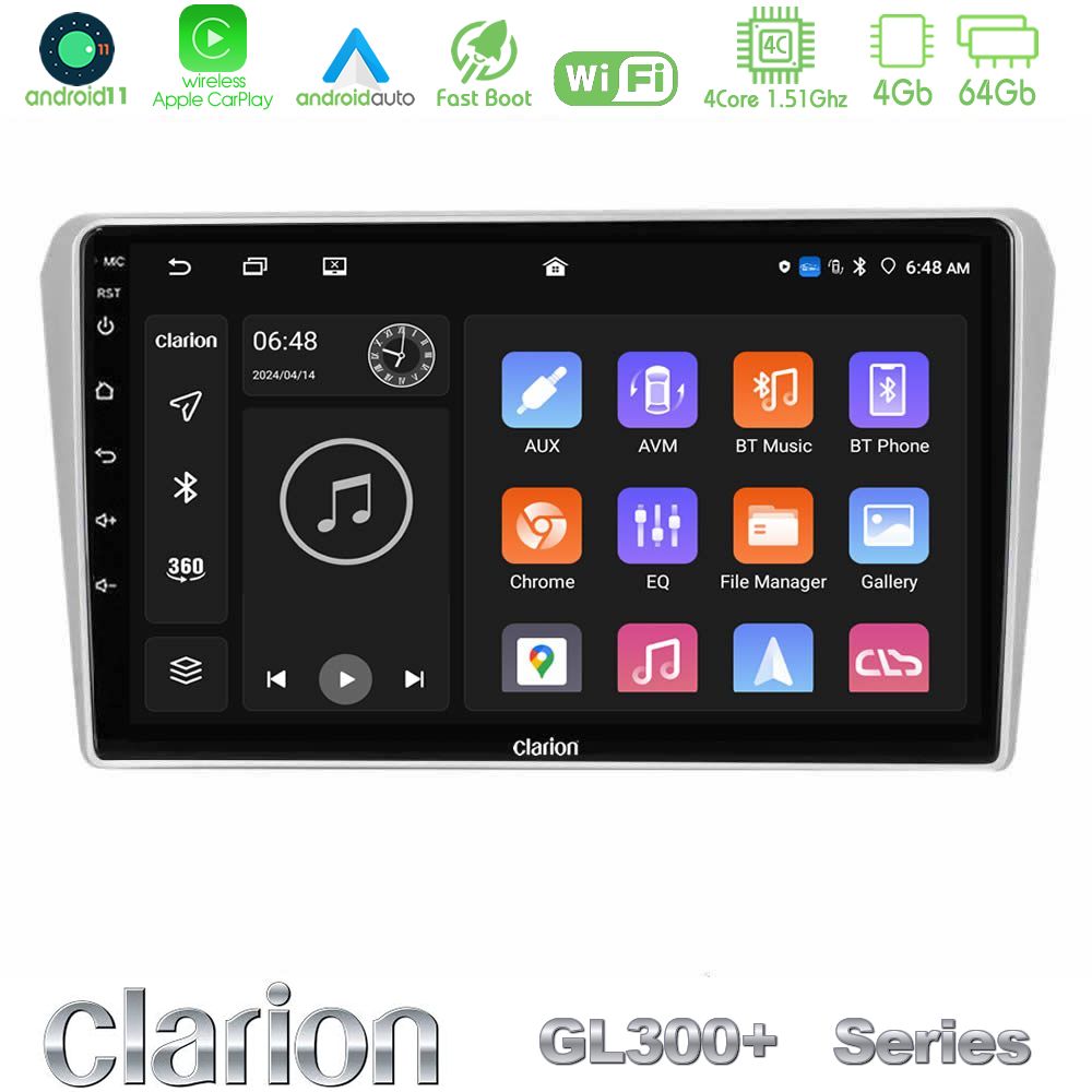 Clarion GL300+ Series 4Core Android11 4+64GB Toyota Avensis T25 02/2003–2008 Navigation Multimedia Tablet 9"