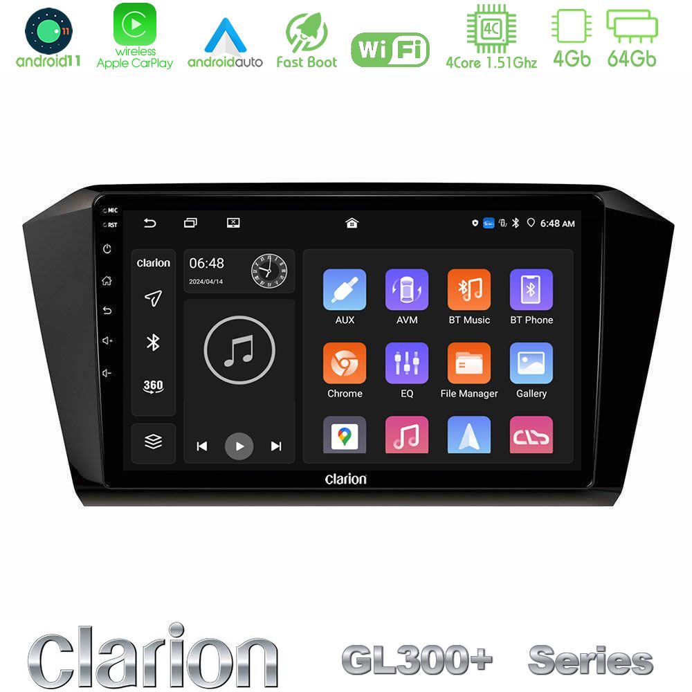 Clarion GL300+ Series 4Core Android11 4+64GB  VW Passat Navigation Multimedia Tablet 10"