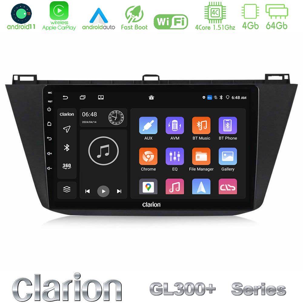 Clarion GL300+ Series 4Core Android11 4+64GB  Vw Tiguan 2016-2022 Navigation Multimedia Tablet 10"